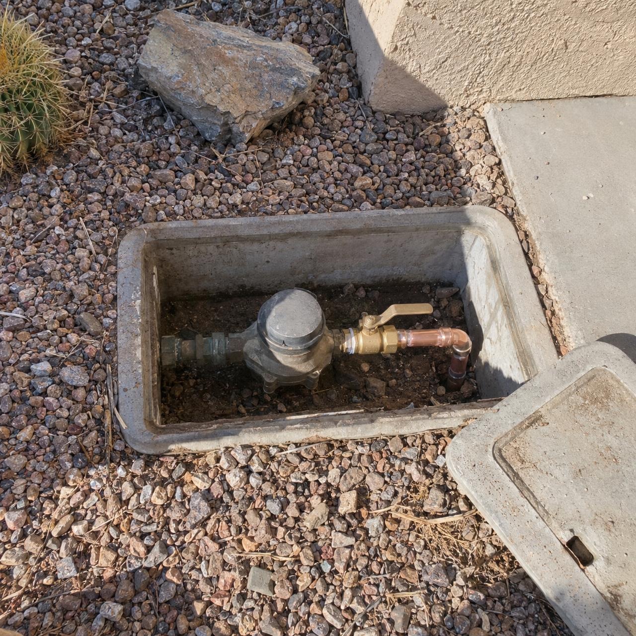 Water meter box with a new main shutoff valve